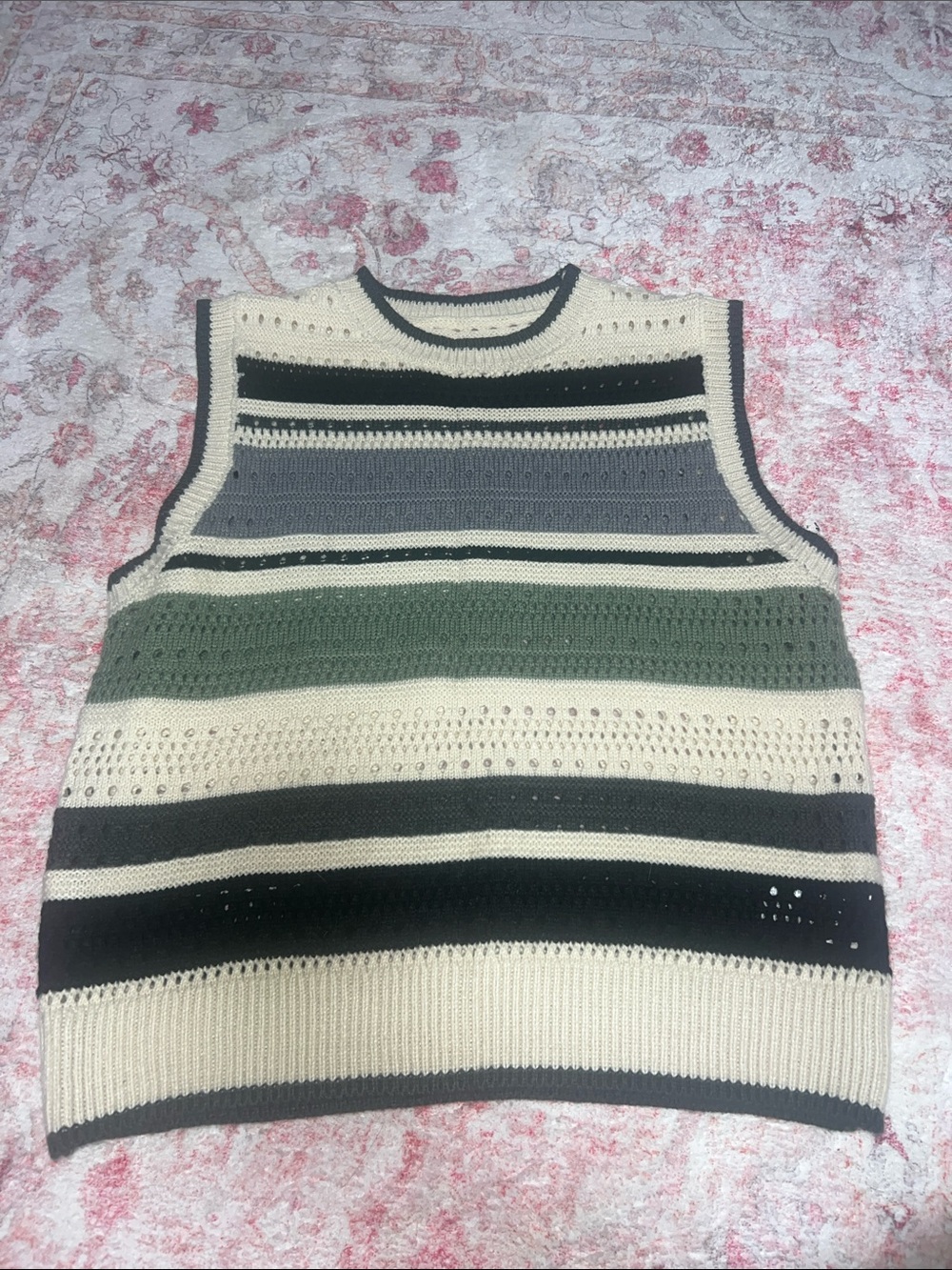 SHEIN Cream, Gray & Green Striped Knit Vest